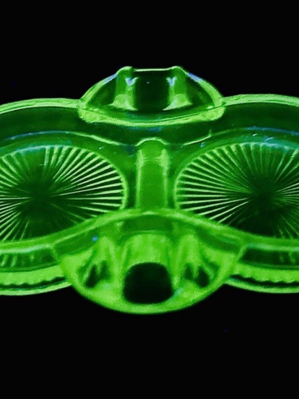 Vaseline Green Uranium Glass Divided Double Ink Well